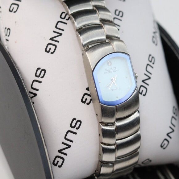 Vintage Alfred Sung Stainless Steel Back MOVT Quartz Womens Watch No Battery - Picture 3 of 12